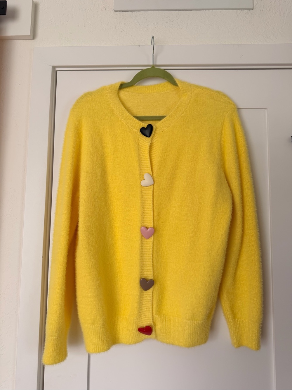 Yellow Women's Heart-Button Cardigan Sweater